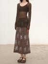 SWAYING 2025 Fall/Winter Collection: Beaded Alpaca Wool Sweater/Skirt Set SW-SW-SW25AW3B05C2S2-HZ (Floral, Gray-Brown) Skirt (SW25AW1T07C1S4)